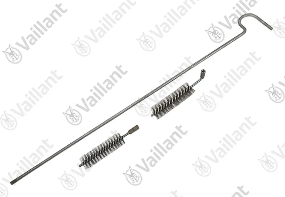 Vaillant Reinigungsbürsten bestehend aus einem langen Metallstab und zwei verschiedenen Bürsten, geeignet für die Reinigung von Heizgeräten oder ähnlichem.